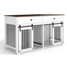 63'' Large Dog Crate Furniture for Double Dog, Wooden Dog Kennel with 2 Drawers,Divider and Sliding Door