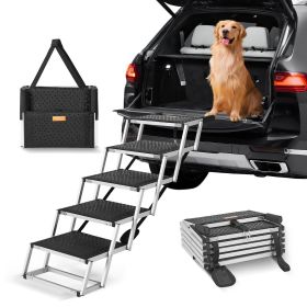 VEVOR Dog Stair for Cars, Wide 5-step Dog Car Steps, Folding Dog Car Ramp with Nonslip Surface, Portable Pet Steps Lightweight Aluminum for Car