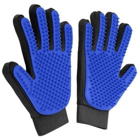 1 Pair Pet Grooming Cat Dog Rabbits Horse Gloves Pet Brush Glove Premium De-Shedding Glove (Option: Blue)