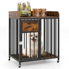 2-in-1 Dog Crate Furniture With Thickened Metal Tubes, Lockable Wheels Pet Kennel For Small Dogs (Option: defaulttitle)