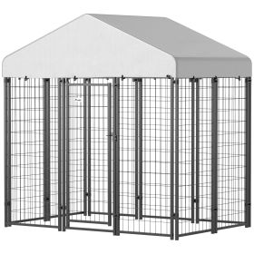 Outdoor Dog Kennel with Roof with Escape-proof Lock, UV-Resistant & Waterproof Cover, 5.9' x 4' x 6', Silver (Option: Silver-1360x620x240 mm)